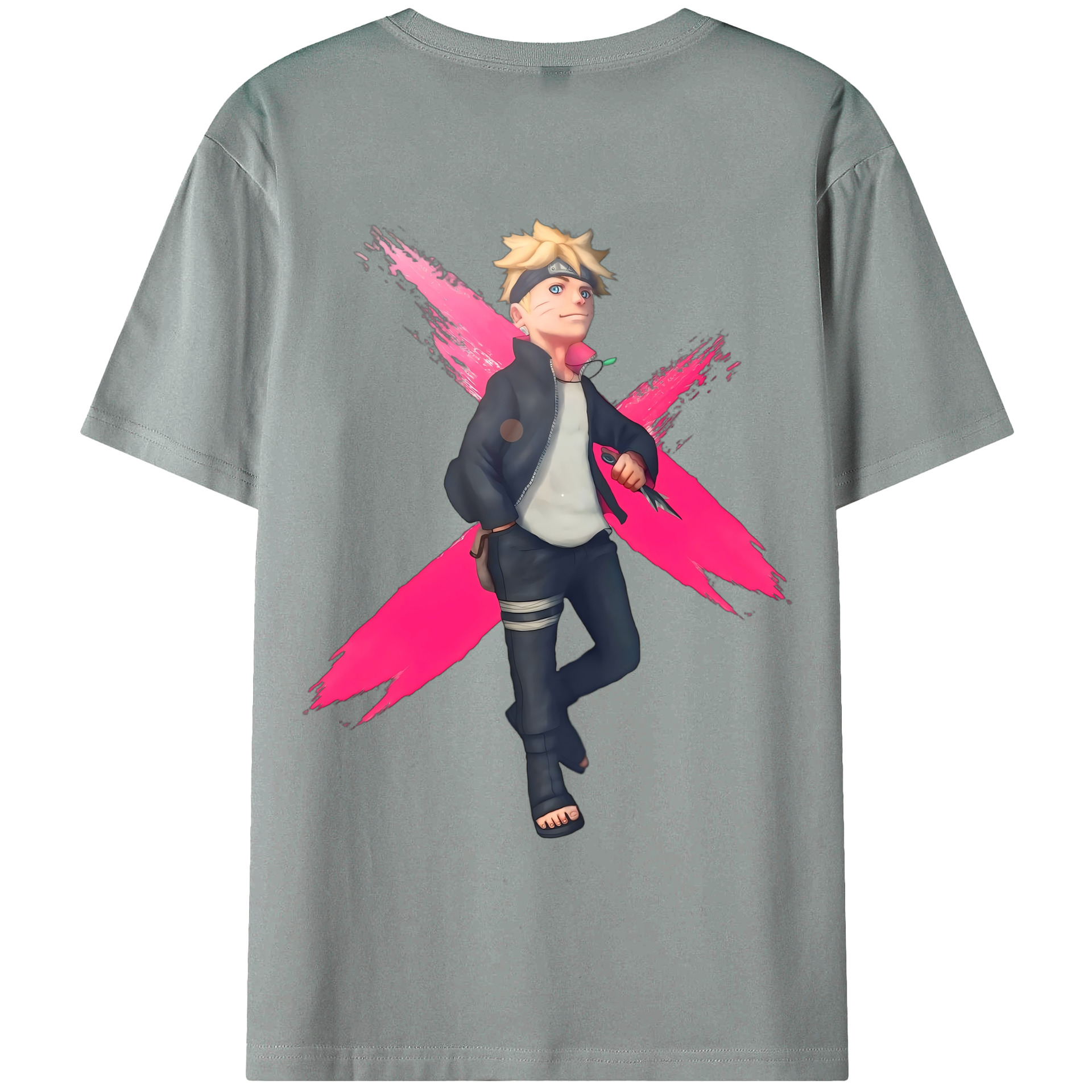 （画像用） NARUTO -ナルト- うずまき ボルト Uzumaki Boruto 綿100％ メンズ半袖Tシャツ（バックプリント） 通気性
